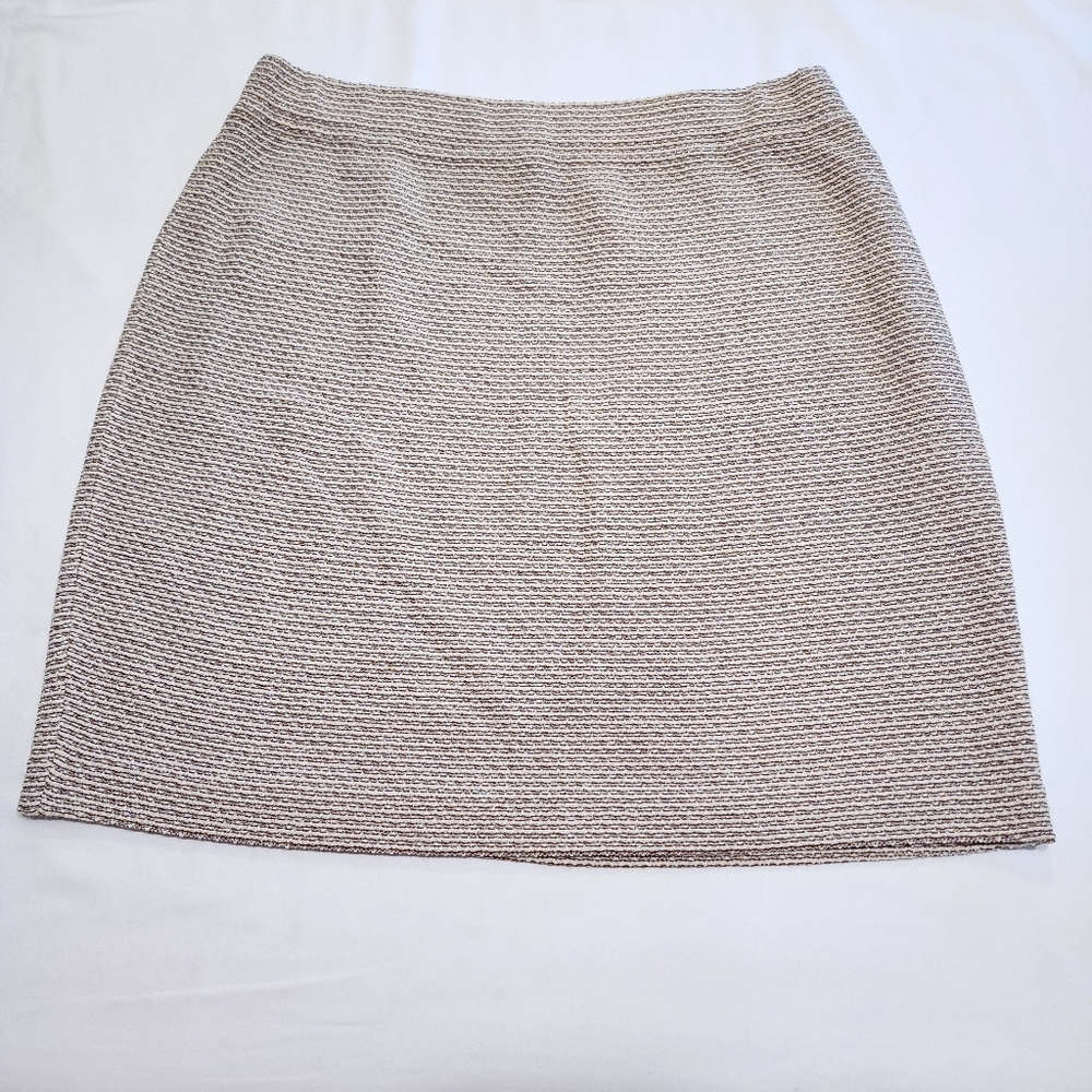 ST JOHN COLLECTION Santana Knit Skirt - Cream/White/Metallic Bronzish-Gold - 10